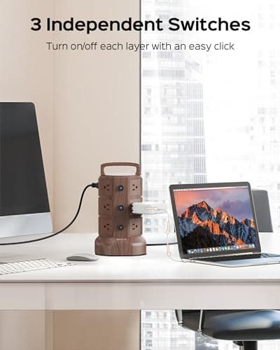 JACKYLED Power Strip Tower Surge Protector 6.5ft Extension 6 USB 12 AC Outlets Home Office Desktop