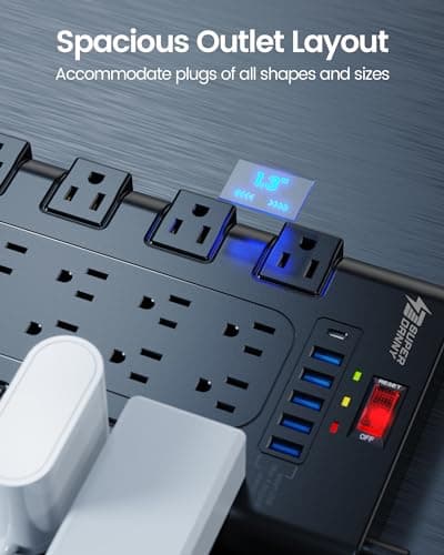 Superdanny Power Strip 22 AC + 6 USB, 1875W, Black