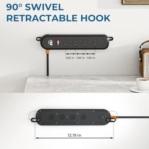 Weatherproof Outdoor Power Strip, 1875W 7-in-1 Surge Protector 10FT Cable