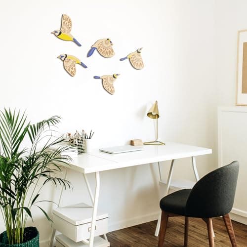 Rustic Blue Wooden Bird Wall Art for Living Room Kitchen Office Gift