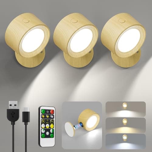 Rechargeable 3-Pc LED Wall Sconces with Remote Control & Dimming — Burlywood-3 Color Temp Light