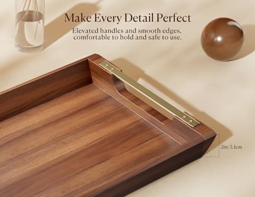Acacia Wood Serving Tray with Metal Handles, 17x13in, Rustic Decorative Kitchen Gift