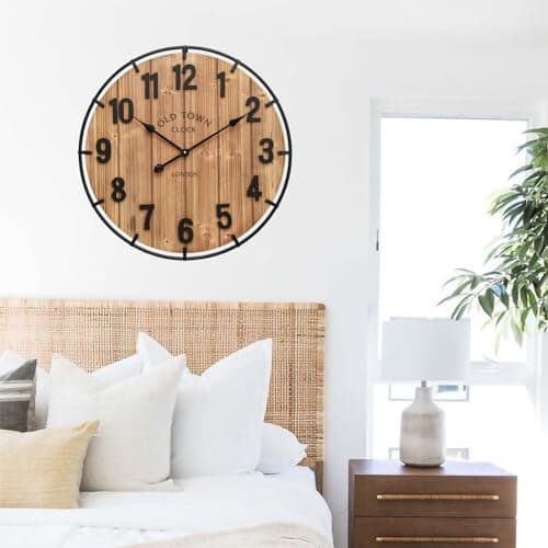 Rustic Antique Wood Wall Clock - Large 24 Inch Battery Operated Clock for Home and Office