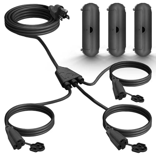 25FT Outdoor Extension Cord with 3 Outlets for Christmas Lights — Black