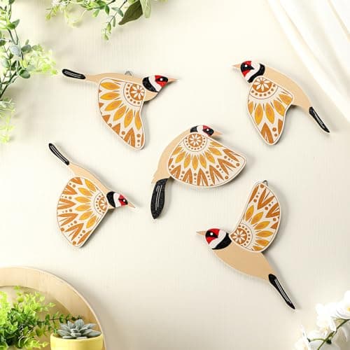 Rustic Blue Wooden Bird Wall Art for Living Room Kitchen Office Gift — Yellow