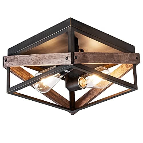 Rustic 2-Light Ceiling Fixture, Farmhouse Flush Mount for Living Room
