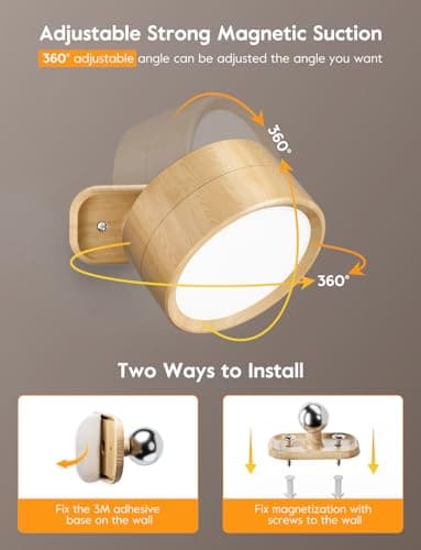Brightown 2 Pack USB Rechargeable LED Magnetic Wall Sconce with Remote and Dimming
