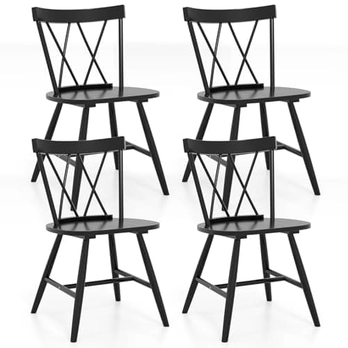 Giantex Natural Rubber Wood Farmhouse Dining Chair Set of 4 — Black