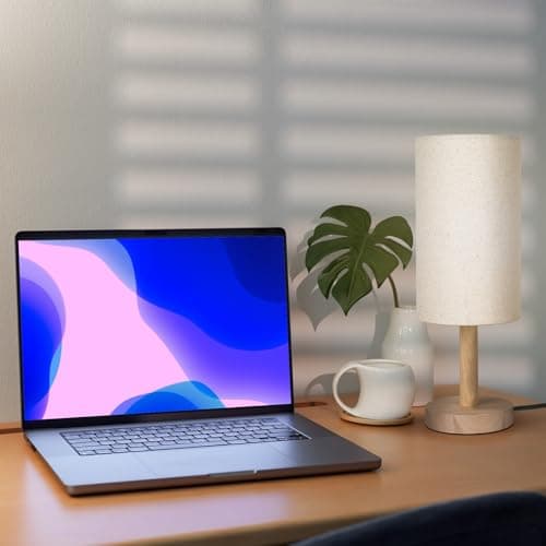Linen Shade Small Table Lamp for Bedroom and Desk LED Included (Wood Base)