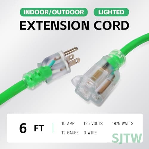 EP 6 Ft Outdoor Extension Cord, Heavy Duty Waterproof Cable, 3 Prong Grounded, Lighted Endpoint, for Lawn & Garden Appli