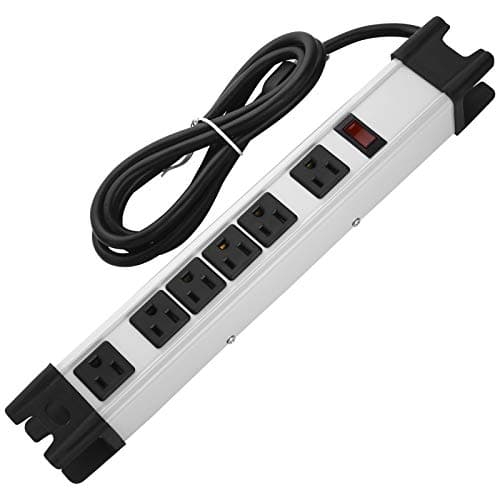 CCCI Heavy Duty 15A 6-Outlet Metal Power Strip, 1200 Joules Surge Protector, Yellow — Grey