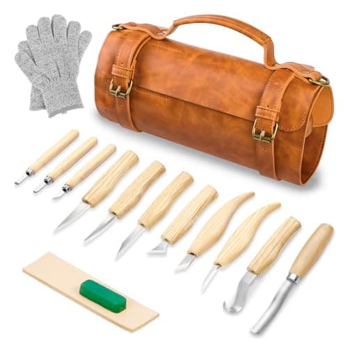 Tekchic Deluxe Wood Carving Kit with Whittling Knife & Leather Case — white