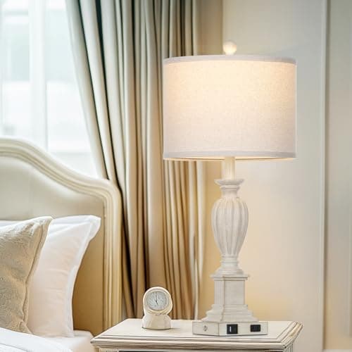 27" Rustic Farmhouse Dimmable Touch Table Lamp Set of 2 with USB Ports