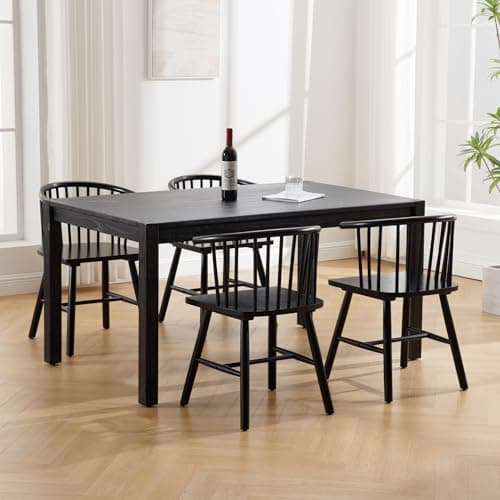 Black Wood Windsor Dining Chair Set of 2 Spindle Back Kitchen Chairs