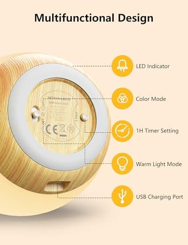 MediAcous Kids Night Light, 7 Color Changing & Dimming, Rechargeable, 1 Hour Timer, Wood Grain