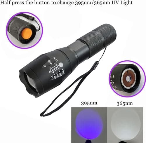 365nm & 395nm UV Flashlight Wood's Lamp Black Light for Pet Stains & Scorpion Detection LED Torch