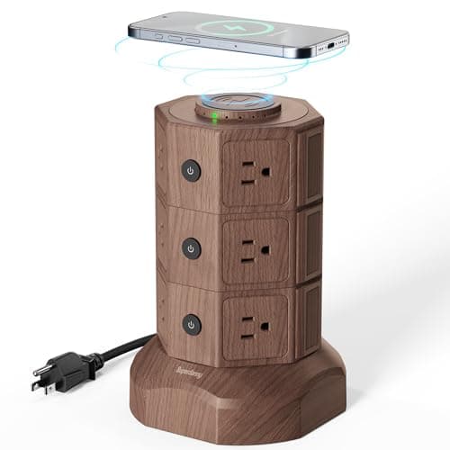 Power Strip Tower with Wireless Charger for Home Office