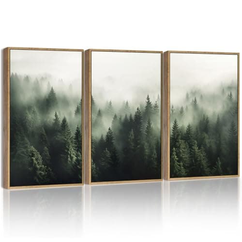SHENIFY Green Fog Pine Tree Forest Canvas Art 11x14in Modern Framed Decor — Green forests