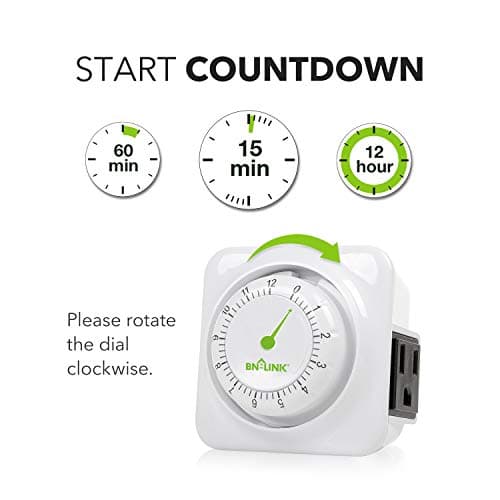 BN-LINK 12 Hour Energy Saving Countdown Timer, ETL Listed, 1875W for Kitchen(phone charger, lamps)