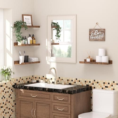 Usimples Brown Floating Shelves for Wall Decor & Storage Set of 6