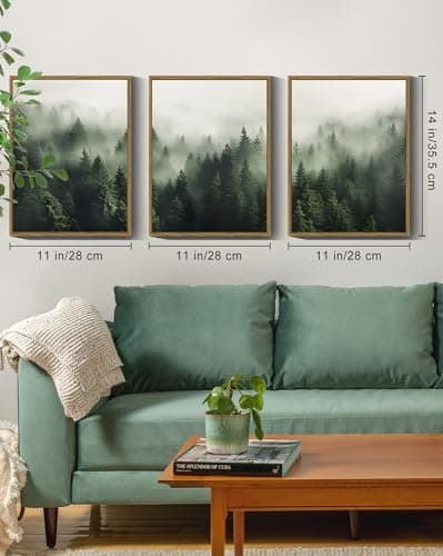 SHENIFY Green Fog Pine Tree Forest Canvas Art 11x14in Modern Framed Decor