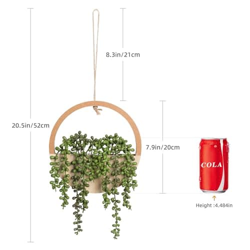 Floweroyal 2pcs Artificial Succulents Hanging Plants with 8.3'' Lanyard Pot Decor (Wood Color)