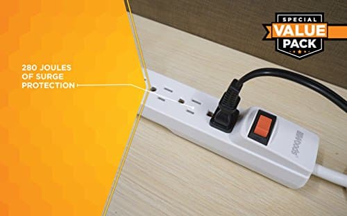 Surge Protector with Overload Safety for Home/Office, 6 Outlets, 2.5 Ft Cord, 2 Pack
