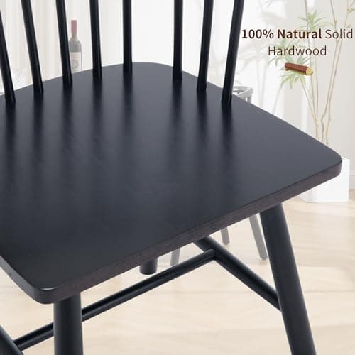 Black Wood Windsor Dining Chair Set of 2 Spindle Back Kitchen Chairs