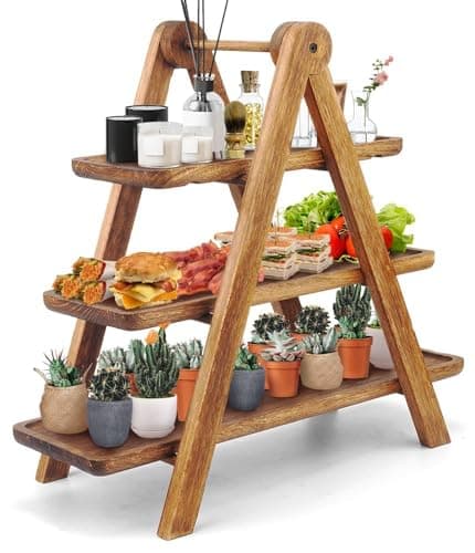 Manspdier Wood 3 Tier Cupcake Stand & Serving Tray, Brown Farmhouse Decor