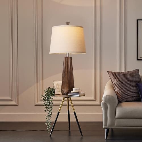 WIHTU 2 Color Temperature Table Lamps, Linen Shade, Modern Wood Grain Desk Lamp (2 Bulbs Included)