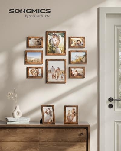 SONGMICS Collage Picture Frames Set of 10, Rustic Brown Glass