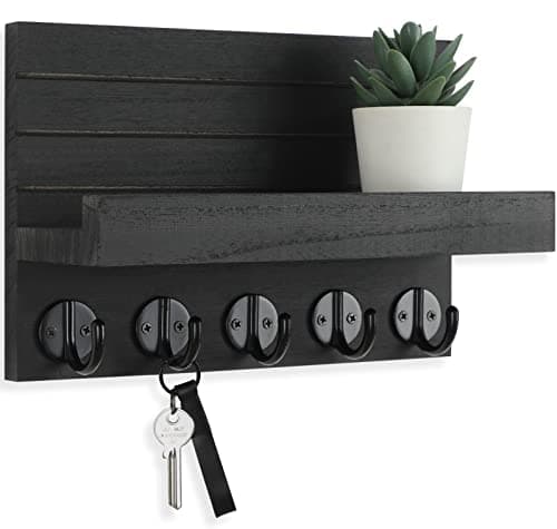 Paulownia Wood Wall Key Holder with Shelf and Hooks