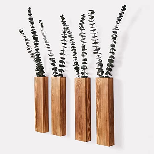 3-Pack Slim Wood Wall Planters for Artificial Plants & Dried Flowers — Brown-4pack