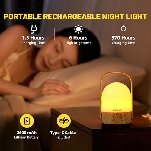 Wooden Portable Cordless Rechargeable Bedside Lamp for Nightstand