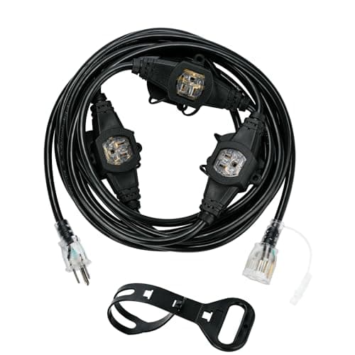 ETL Listed 20FT 16 Gauge Multi-Outlet Extension Cord, 4 Weatherproof Outlets, Ideal for Stage, Garden, & Christmas