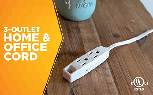Slimline Flat Plug Extension Cord for Woods, 6Ft, 16 Gauge, 3-Outlet, White