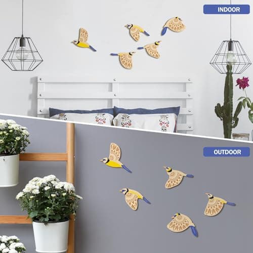 Rustic Blue Wooden Bird Wall Art for Living Room Kitchen Office Gift