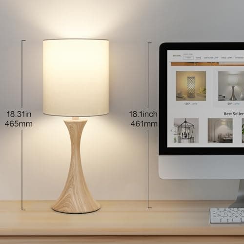 3 Way Dimmable Touch Control Wood Grain Farmhouse Bedside Lamp