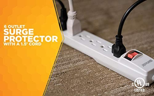 Woods 41345 Surge Protector with Overload Safety & 6 Outlets, 280J Protection; White