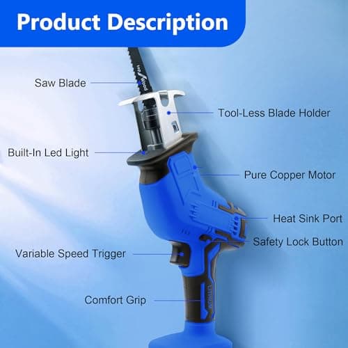 18V Cordless Reciprocating Saw with 4 Blades & Protective Kit