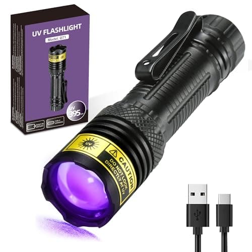 DARKDAWN 365nm Mini USB-C Rechargeable Black Light LED Flashlight — 395nm