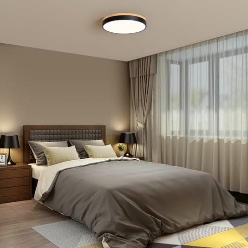 Minimalist Black 15.7" Dimmable LED Oak Flush Mount Ceiling Light