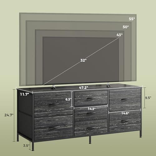 7-Drawer Dresser & 43-55 TV Stand, Wide Fabric Chest, Charcoal Grain