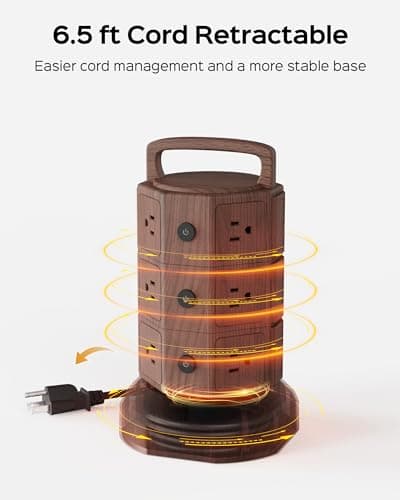 JACKYLED Power Strip Tower Surge Protector 6.5ft Extension 6 USB 12 AC Outlets Home Office Desktop