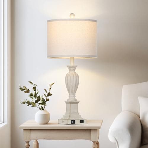 27" Rustic Farmhouse Dimmable Touch Table Lamp Set of 2 with USB Ports