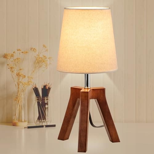 Dreamholder Walnut Nightstand Lamp with Linen Shade for Reading