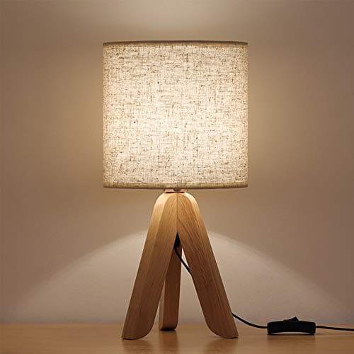 HAITRAL Wooden Tripod Nightstand Lamp with Fabric Shade - 13.4 Inches (Without Bulb)