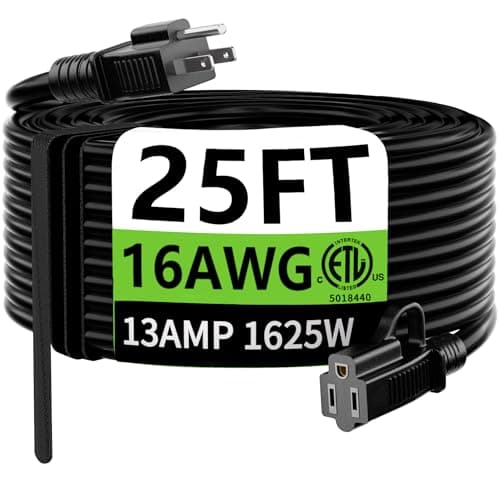 huanchain 16/3 Gauge 25 ft Black Outdoor Extension Cord, Waterproof, 16AWG SJTW, 13A 1625W, ETL Listed