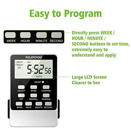 NEARPOW Dual Digital Light Timer, 18 Programs, 24/7 Programmable, 2 Outlets, 15A/1800W