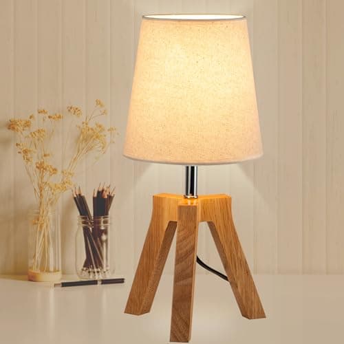 Dreamholder Walnut Nightstand Lamp with Linen Shade for Reading — Natural Wood
